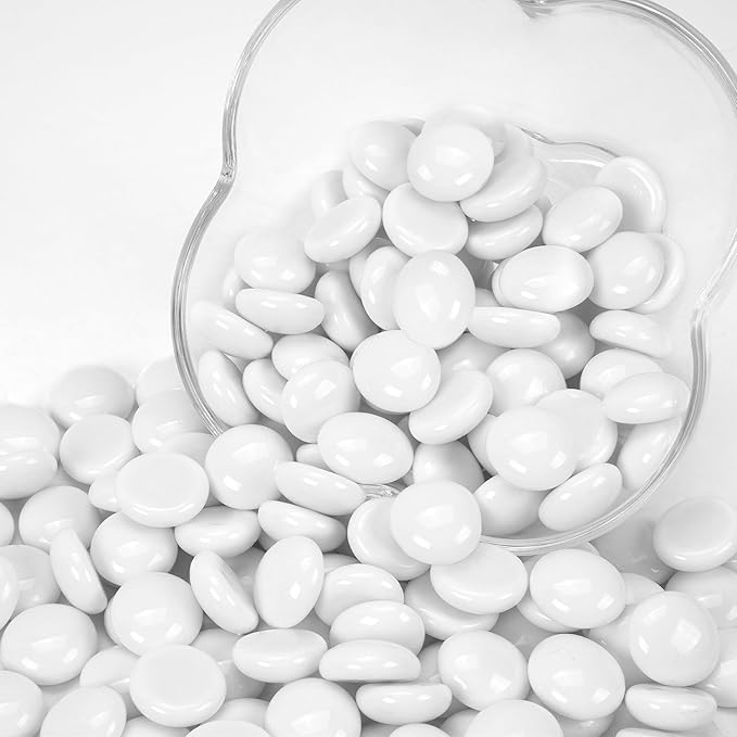 1LB White Flat Glass Marbles for Vases, Gemstone Beads Vase Filler Decorative Glass Pebbles for Fish Tank, DIY Crafts, Aquarium Decor Rocks