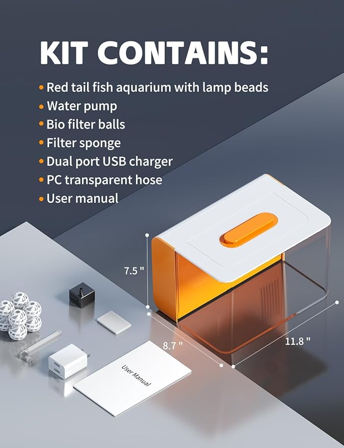 2.5 Gallon Fish Tank Small Aquarium Starter Kit with Hidden Filtration, 3 Color Light, Self Cleaning Nano Tank for Betta, Shrimp, Guppy, Angelfish