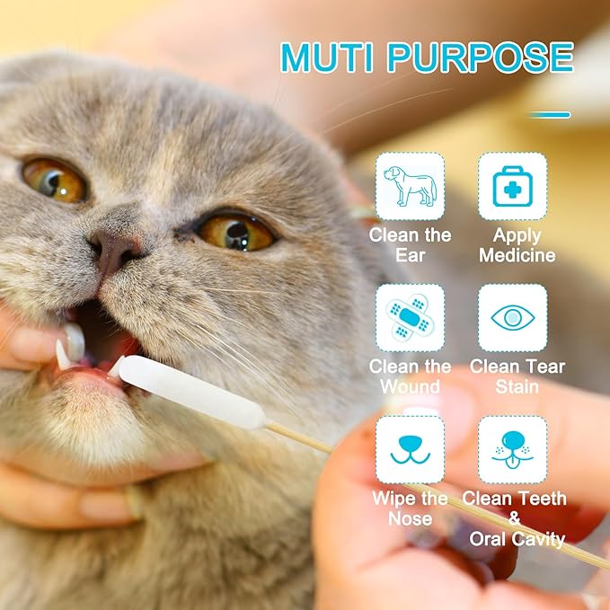 100 PCS Professional Dog Ear Cleaning Swabs - 6-inch Large Cotton Swabs, Gentle and Comfortable Bamboo Cotton Buds, Prevent Infections, Ideal Solution for Pet Ear Care (Long Tips)