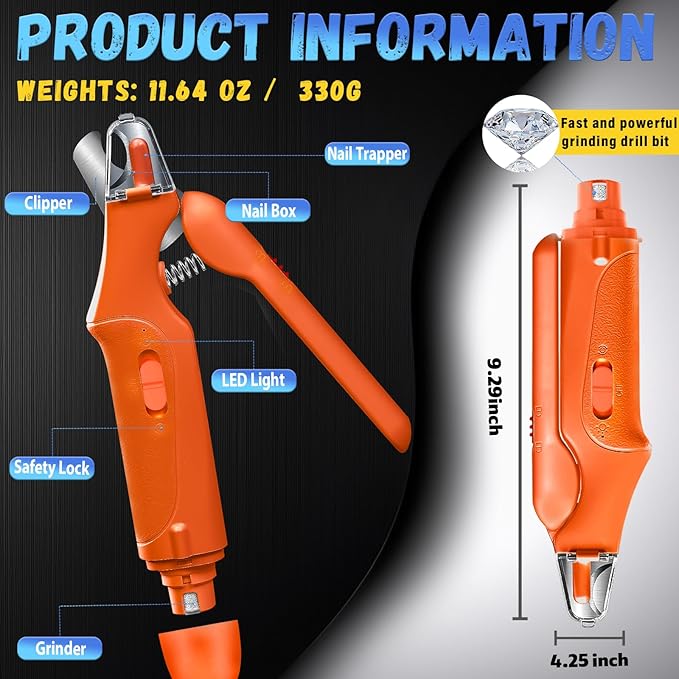 2 in 1 Dog Nail Clippers and Grinder with Lights & Cat Nail Clipper for Large Medium Small Dogs Cats Nail Trimmers USB Rechargeable with 2 LED Lights Dog Claw Care for Non-Black Nails