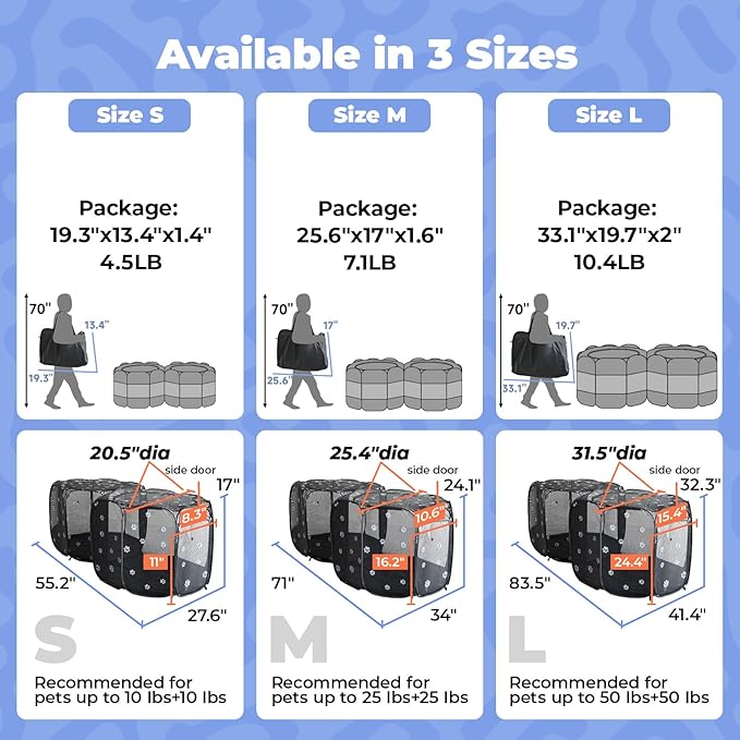 2-in-1 Cat Playpen, Pop Up Dog Pet Playpen for Indoor Outdoor Cats Enclosed, Portable Pet Playpen, Kitten Puppy Foldable Play Pen Cat Dog Tent Crate Cage Kennel(No Divider, Unified Space)