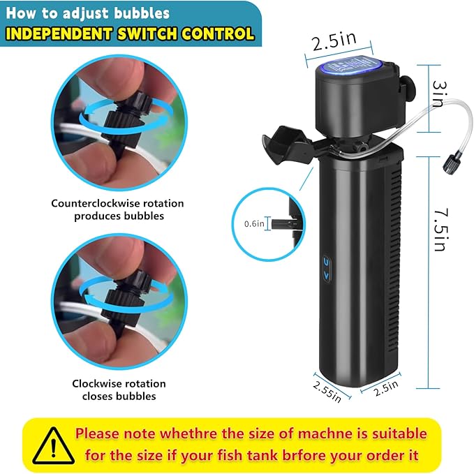 200GPH Aquarium Filter, U-V for Aquarium for 20-75 Gal Tank, Submersible Pump Filter for Green Water and Algae Clean, Ultra-Silent Green Killing Machine with Fish Tank Deodorization