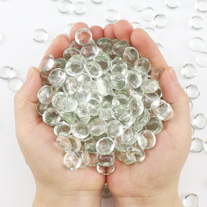 0.96LB Glass Beads Vase Filler Aquarium Gravel Decor Flat Glass Marbles Gems Pebbles Fish Tank Rocks Home Decorative Art Craft - Clear
