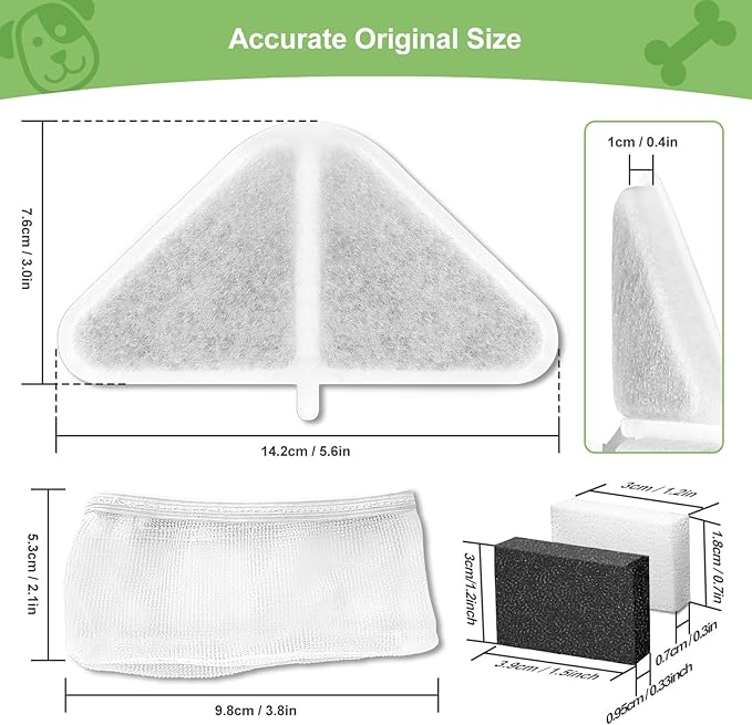 12 Sets of Replacement Filters for 230oz/7L Dog Water Fountain, GISOFIK Cat Water Fountain Filter, 5 Layers Filtration System Pet Fountain Filters Replacement (12 Filters+12 Mesh Bag+14 Sponge)