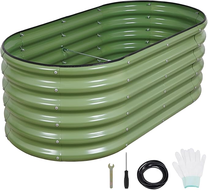 1MORE Galvanized Raised Garden Bed- Planter Garden Boxes Outdoor, Raised Beds for Gardening, 4x2x1.4ft Metal Garden Bed Kit for Vegetables Flower, Planter Raised Bed with Protective Tape & Tools.Green
