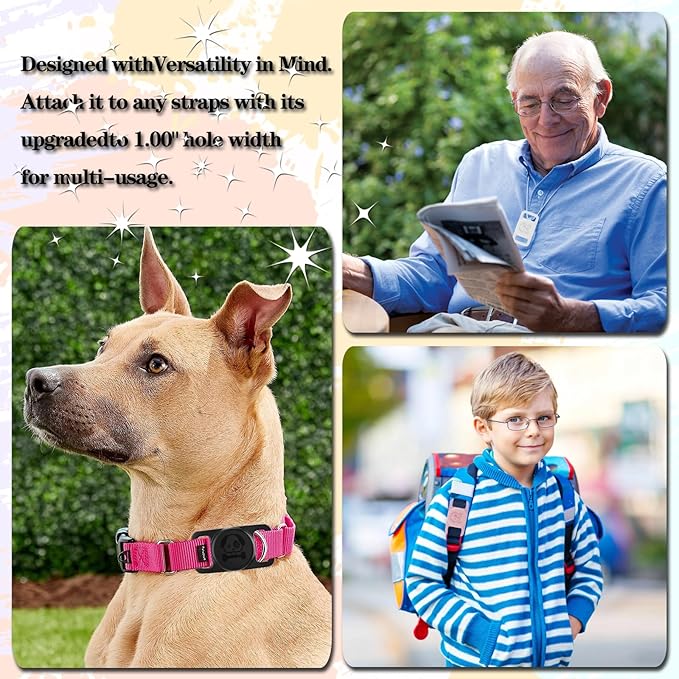 2 Pack Waterproof AirTag Dog Collar Holder Compatible with Apple AirTag, Silicone Hidden Loop Holder for Airtag Tracker, Anti-Lost Dog Collar Air Tag Accessories(Black,Black)