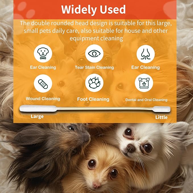 200 PCS 6 Inch Long Cotton Swabs in Box - Professional Large Cotton Swabs with Bamboo Handle - Double Sided Dog Ear Swabs - Specially Designed Big Cotton Swabs for Dog Ear, Cleaning Solution