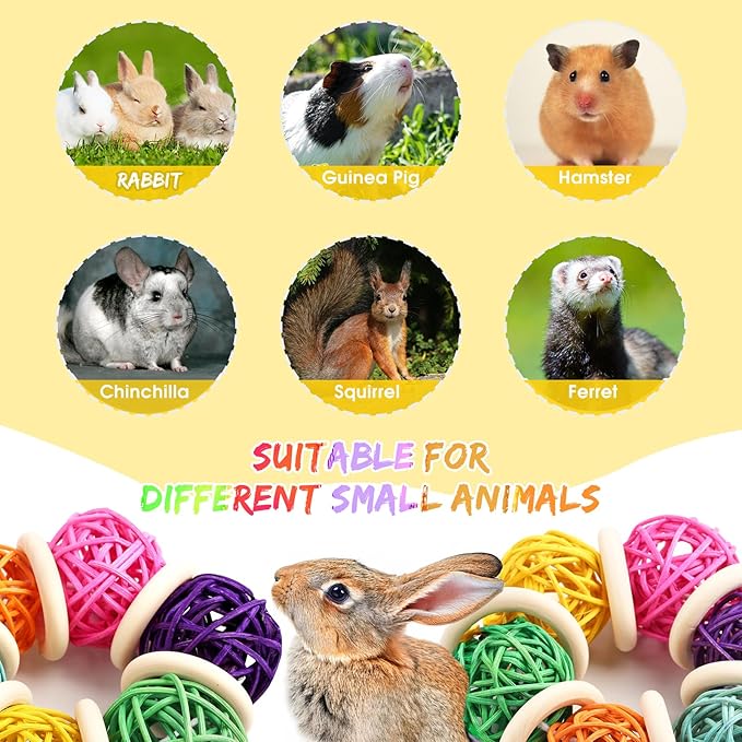 2 Pcs Natural Grass Chew Balls for Rabbits, Chinchillas, Hamsters & Mice - Safe Dental Health Toys for Teeth Grinding, Chewing & Dental Care, Small Animal Enrichment Chew Toys