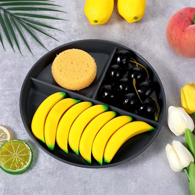 10 Pcs Unbreakable Divided Plates for Kids Adults, 9 Inch Round Portion Control Plate, 3 Compartment Plates with Dividers, Lightweight Reusable Dinnerware Portion Control Plastic, Dishwasher Safe