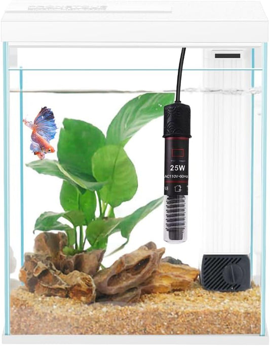 2 Gallon Glass Betta Fish Tank with Heater Filter and Light, Self-Cleaning Small Fish Tank Starter Kits.