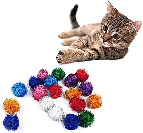 20 Pack 2 Inches Sparkle Balls for Cats, Large Size, Glitter Pom Poms Fuzzy Balls for Cats, Kitten Indoor Assorted Color Random