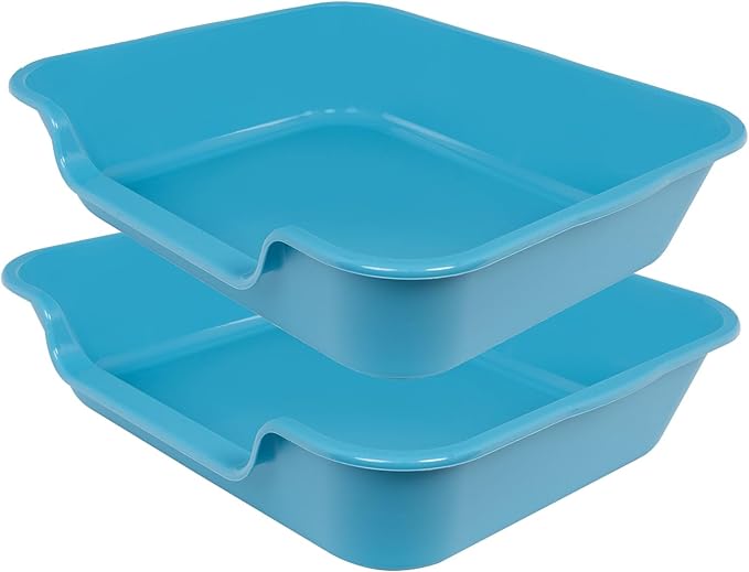 2 Pack of Extra Large Cat Litter Box (ABS Material), Low Entry Senior Litter Pen for Geriatric Kitty Big Cats, Jumbo Pet Safe Litter Boxes Tray for Indoor Pets Potty (Gray, 24" L x 20" W)