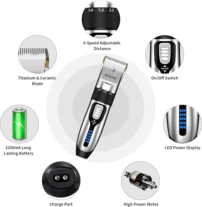 Goood Cat Clippers for Matted Hair - Cordless Cat Shaver, Low Noise Paw Trimmer, Quiet Pet Hair Clippers (Silver)
