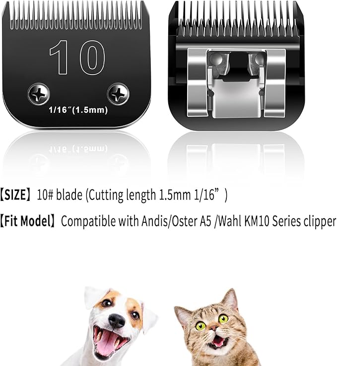 10 Blades Dog Grooming Blades Compatible with Andis/Oster A5/Wahl KM-10 Series Dog Clippers,Detachable Clipper Replacement Blade,Black (5PCS Black-#10+3FC+4FC+5FC+7FC)