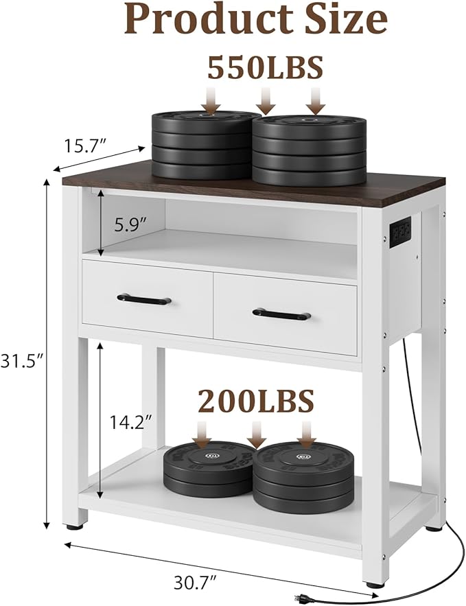 20-29 Gallon Aquarium Stand with Stable Metal Frame & Power Outlet, Heavy-Duty Fish Tank Stand with Waterproof Mat, 550LBS Capacity Storage Cabinet, White+Brown