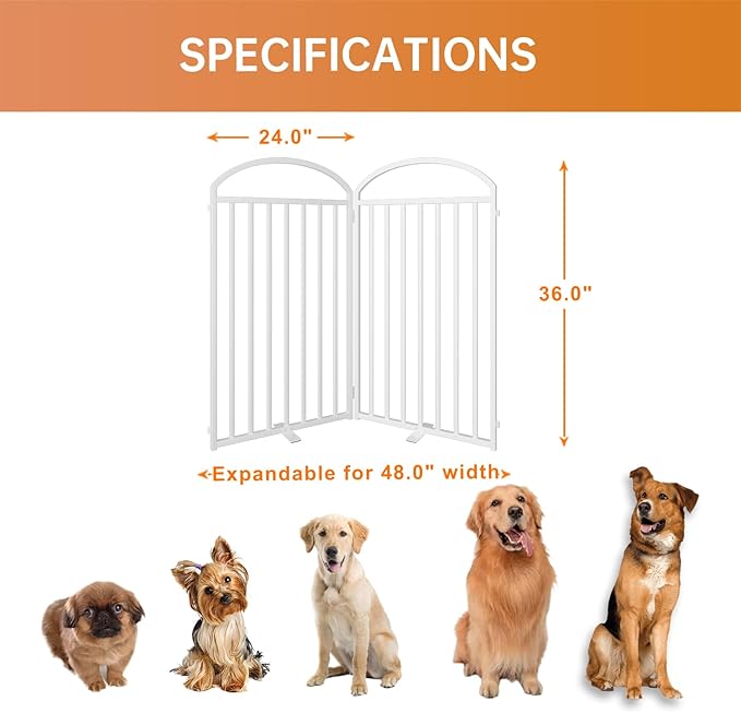 2 Panles Full Matel Freestanding Dog Gates with Door, 48"Extra Wide 36"Tall Free Standing Dog Pet Gate for Indoor & Outdoor. Foldable Pet Fences for Doorways, House, Stairs, Porch, Deck, Yard