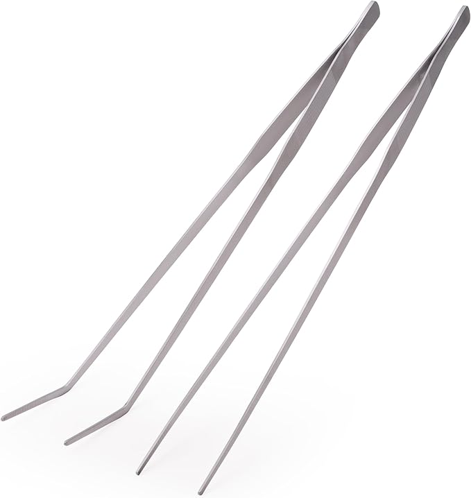 2 Pcs Heavy Duty Reptile Feeding Tongs, Aquarium Tweezers 18 Inch, Straight and Curved Extra Long Tweezers, Reptile Tongs, Aquarium Tongs, Aquarium Tweezers Extra Long