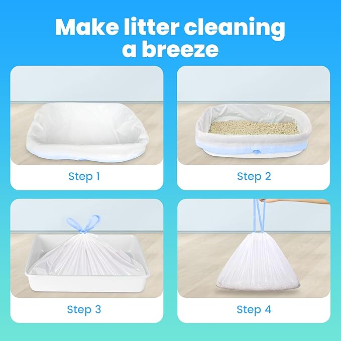 120 Pack Jumbo Cat Litter Bags-3MIL Extra Thick Leakproof Litter Box Liners, 37"x18" Heavy Duty Drawstring Cat Litter Liners for Automatic Litter Box, Odor Control Disposable Kitty Litter Bags 12 Roll