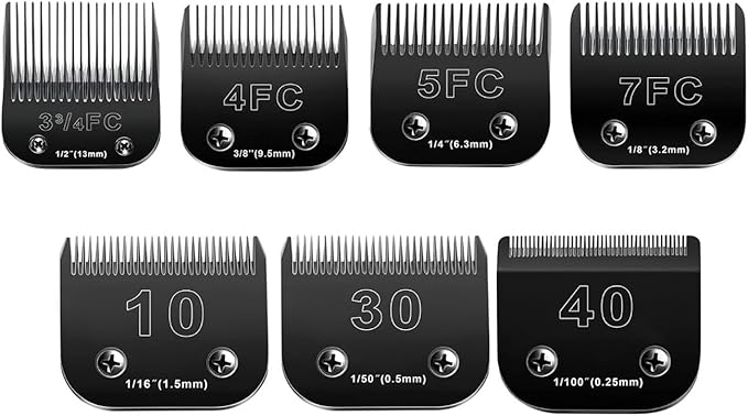 10 Blades Dog Grooming Blades Compatible with Andis/Oster A5/Wahl KM-10 Series Dog Clippers,Detachable Clipper Replacement Blade,Black (7PCS #10+30+40+3FC+4FC+5FC+7FC)