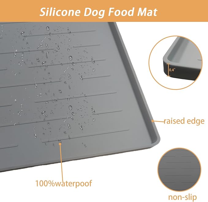 24" x 16" Dog Food Mat, Silicone Pet Mats for Food and Water, Nonslip Pet Feeding Mats for Floors, Dog Cat Bowl Mat with Raised Edges, Dark Green