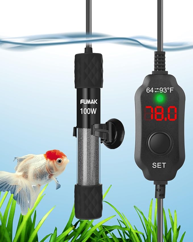 100W Adjustable Aquarium Heater Super Short Submersible Fish Tank Heater Fish Heater with LED Digital Display Thermostat, for Tanks 10-20 Gallons