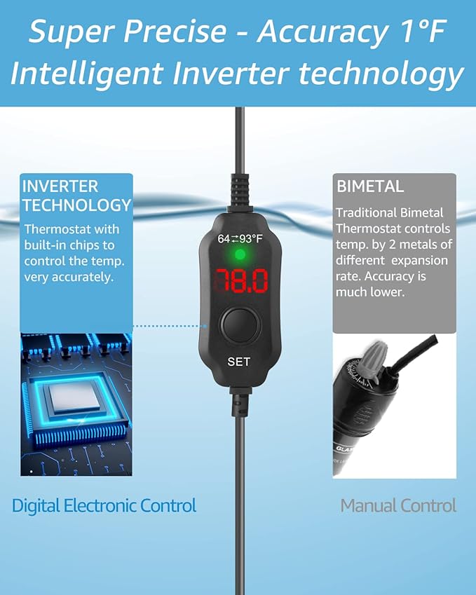 100W Adjustable Aquarium Heater Super Short Submersible Fish Tank Heater Fish Heater with LED Digital Display Thermostat, for Tanks 10-20 Gallons