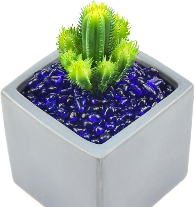 1 Lb (460 g) Deep-Blue Sea Glass Stones Irregular Rainbow Glass Pebble Decorative Rock Quartz Tumbled Gemstone Chips for Aquarium Decoration/Vase Filler/Jewelry Making/Handwork Craft/Gems Display