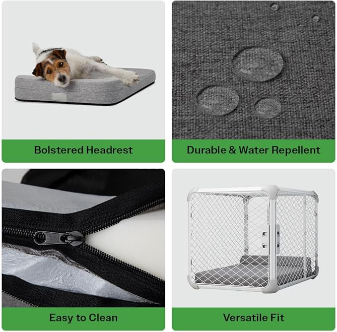 Diggs Bolstr Orthopedic Dog Bed with Headrest - Dog Crate Bed for Evolv Crate & Other Standard Pet Kennels - Durable & Comfortable - (Small)