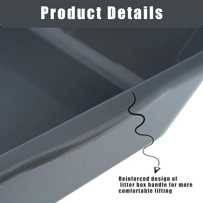 2 Pack of Extra Large Cat Litter Box (ABS Material), Low Entry Senior Litter Pen for Geriatric Kitty Big Cats, Jumbo Pet Safe Litter Boxes Tray for Indoor Pets Potty (Gray, 20" L x 15.5" W)