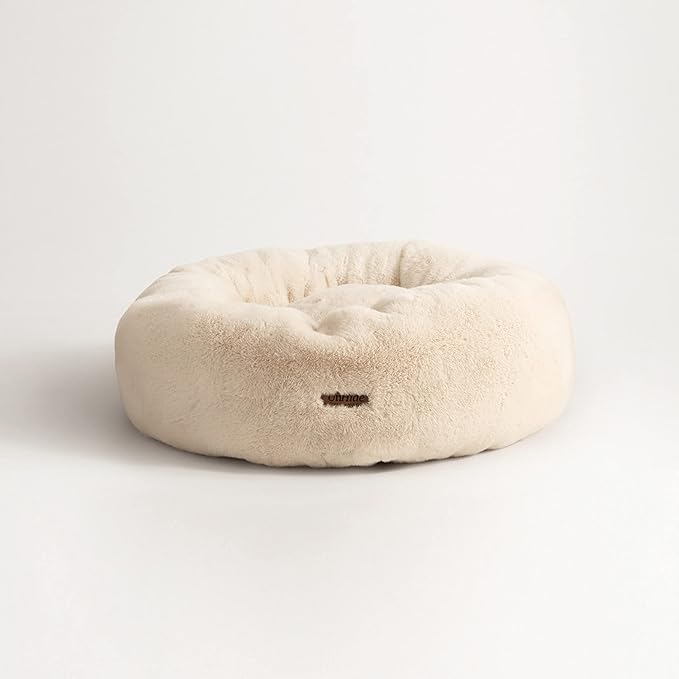 UnHide Floof Pet Bed - Medium (28" x 10") - Extra Soft Dog Bed - Removable Faux Fur Cover - Machine Washable - Helps Ease Pet Anxiety & Provides The Perfect Sleep - Beige Bear