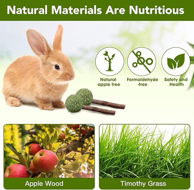 18-Pack Natural Alfalfa & Apple Wood Chew Lollipops for Small Pets - Healthy Dental Toys for Hamsters, Rabbits, Guinea Pigs, Chinchillas