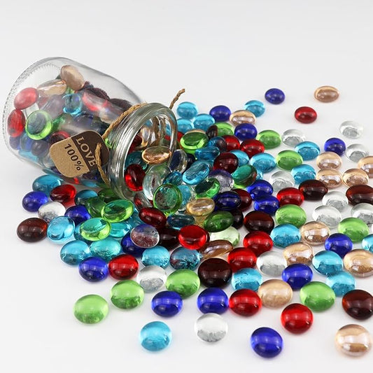 0.96LB Glass Beads Mix Colors Vase Filler Aquarium Gravel Decor Flat Glass Marbles Gems Pebbles Fish Tank Rocks Home Decorative Art Craft - 7 Colors Mixed