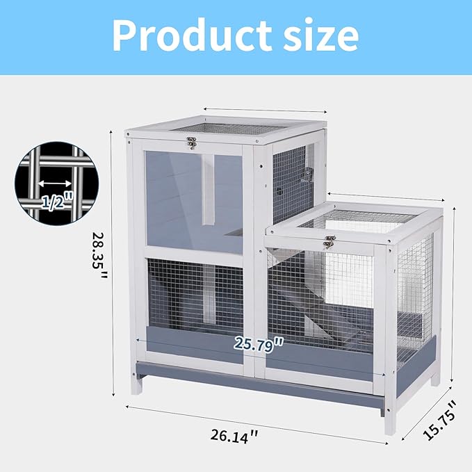 2-Story Guinea Pig Cages Wooden Indoor Rabbit Hutch Hamster Cage with Openable Roofs, Removable Tray and Wide Ramp, Small Animal Habitats for Hamsters, Guinea Pig, Ferrets, Hedgehog