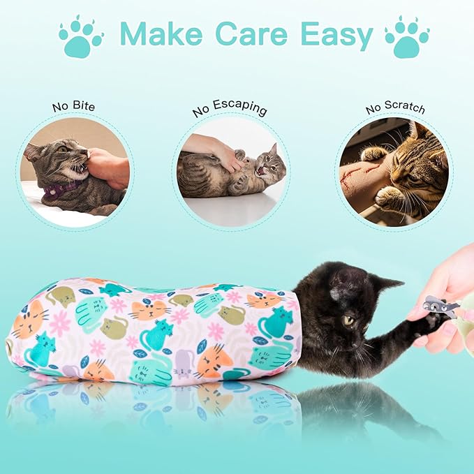 21.7" Cat Grooming Wrap, Cat Wrap for Cutting Nails, Self-Adherent Fabric Wrap for Cats, Cat Burrito Wrap Anti-Scratch, Anti-Escape, Multifunctional Swaddle Wrap Pet Tool (Swan, Large)