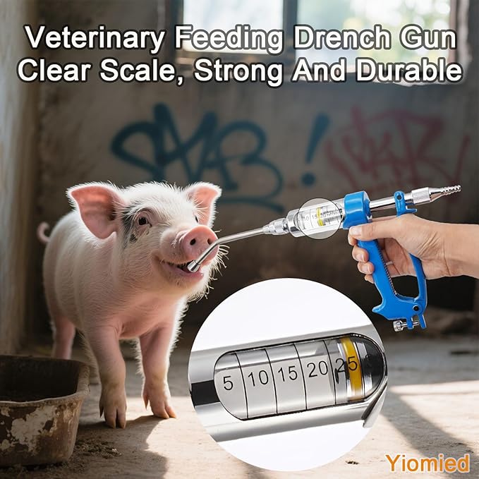 20ML Veterinary Metal Feeding Gun, Continuous Drench Gun Dosing Device Veterinary Adjustable Medicine Dispenser Husbandry Autonomous Feeding Tool, for Pig Cow, Sheep, Horse (Blue, 20ML No Bottle)