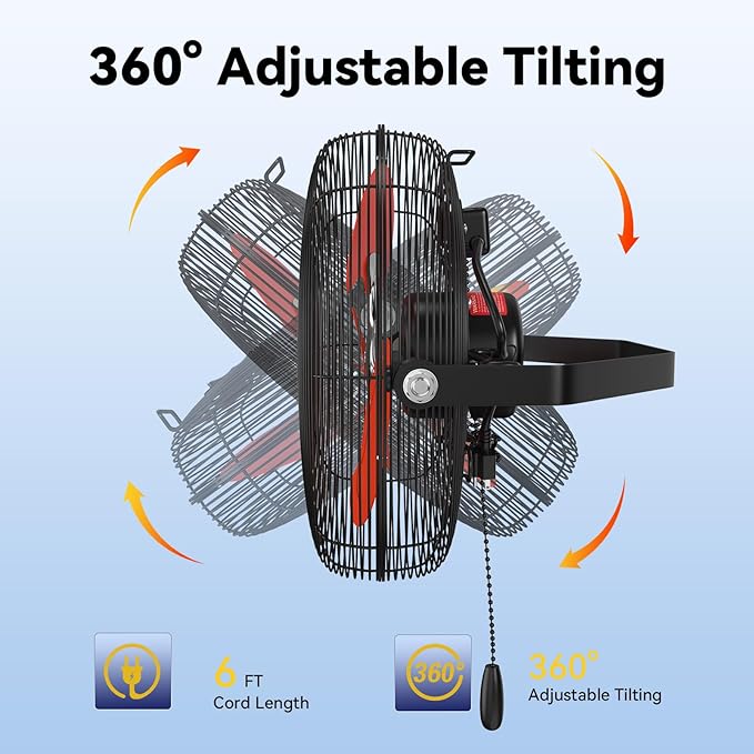 12 Inch Wall Fan Pro Series - Indoor High Velocity Wall Mount Fan for Commercial, Residential, Warehouse, Covered Patio, Shop, Garage, Barn, Gazebo 3 Speed 2800 CFM UL Safety Listed