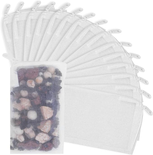 15PCS Media Bags for Aquarium, Extra Fine Mesh Bag Reusable Nylon Net Aquarium Filter Bags with Plastic Zipper for Extra Fine Resins Filter, 2.4 x 4 Inch