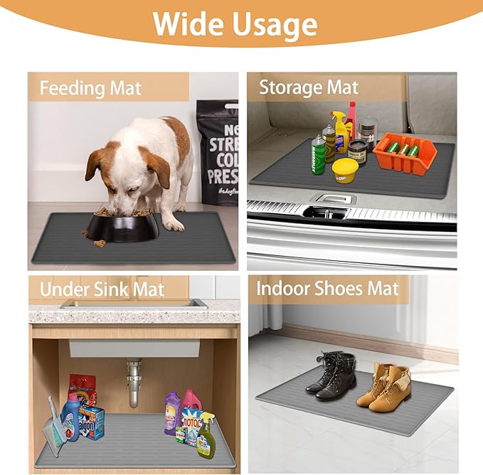 18" x 12" Dog Food Mat, Silicone Pet Mats for Food and Water, Nonslip Pet Feeding Mats for Floors, Dog Cat Bowl Mat with Raised Edges, Lake Blue