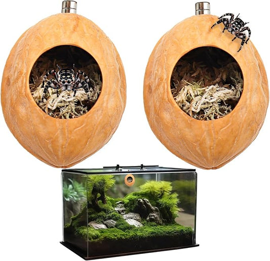 2 Pack Jumping Spider Enclosure Accessories with Walnut Shell Moss and Magnet, Natural Material Jumping Spider Hide