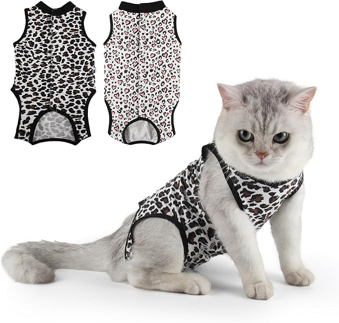 2 Packs Cat Surgery Recovery Suit Surgical Clothes Abdominal Wounds Anti-Licking Cat Bodysuit Onesie Substitute E-Collar& Cone