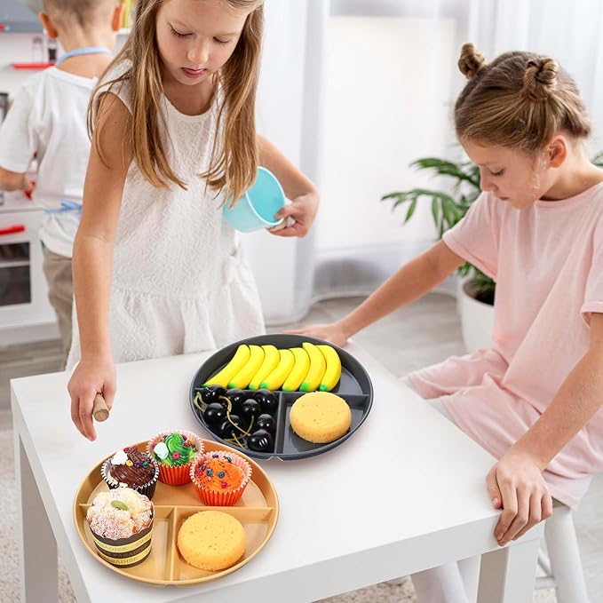 10 Pcs Unbreakable Divided Plates for Kids Adults, 9 Inch Round Portion Control Plate, 3 Compartment Plates with Dividers, Lightweight Reusable Dinnerware Portion Control Plastic, Dishwasher Safe