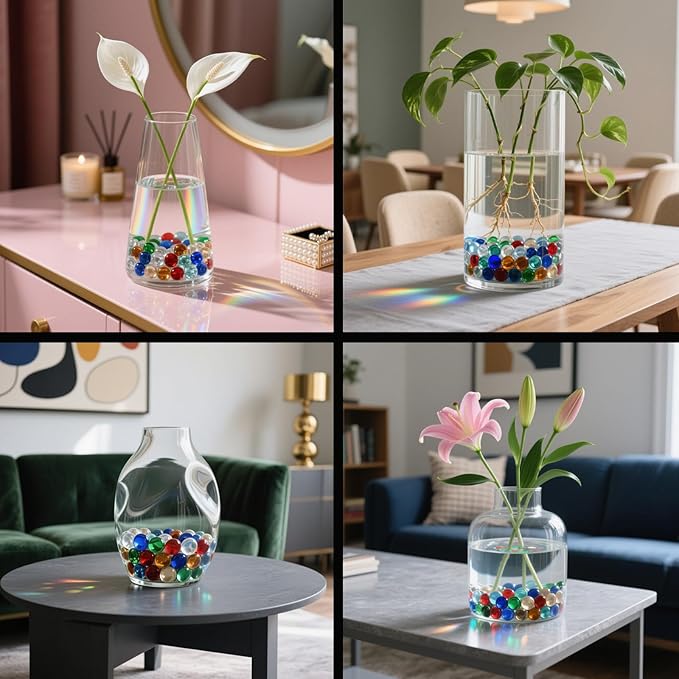 0.96LB Glass Beads Mix Colors Vase Filler Aquarium Gravel Decor Flat Glass Marbles Gems Pebbles Fish Tank Rocks Home Decorative Art Craft - 7 Colors Mixed