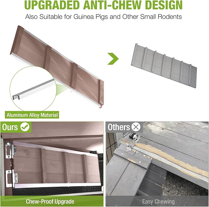 2-Story Rabbit Hutch Indoor Bunny Cage Wooden Guinea Pig House with Chew-Proof Ramp, Leakproof Slide-Out Trays, Lockable Caster Wheels for 1-3 Rabbits (Brown)