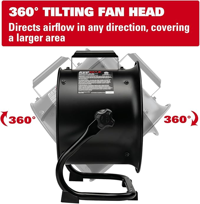 10-Inch High-Velocity Drum Air Circulator Fan, Heavy-Duty Shop Fan with 3-Speed & 360° Tilting Floor Fan for Warehouse, Industrial, Workshop