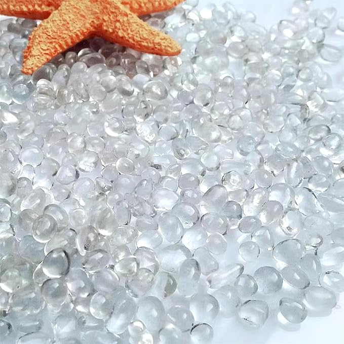 1 Lb (460 g) Clear Sea Glass Stones Irregular Rainbow Glass Pebble Decorative Rock Glaze Quartz Tumbled Gemstone Chips for Aquarium Decoration/Vase Filler/Jewelry Making/Handwork Craft