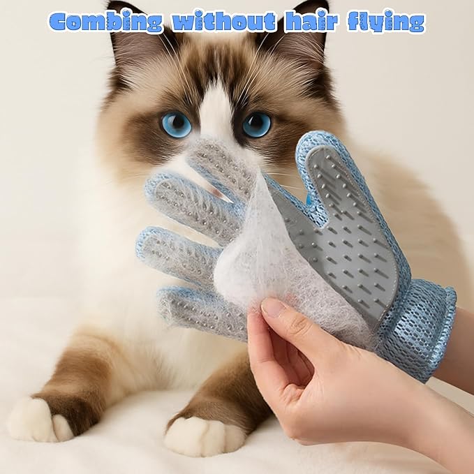 2 in 1 Pet Grooming Glove for Cats & Dogs, Efficient Deshedding Brush Pet Long Short Fur Removal Glove, Gentle Massaging Puppy Kitten Bathing Grooming Brush Tool, Easy Clean Floating Hair Mitt