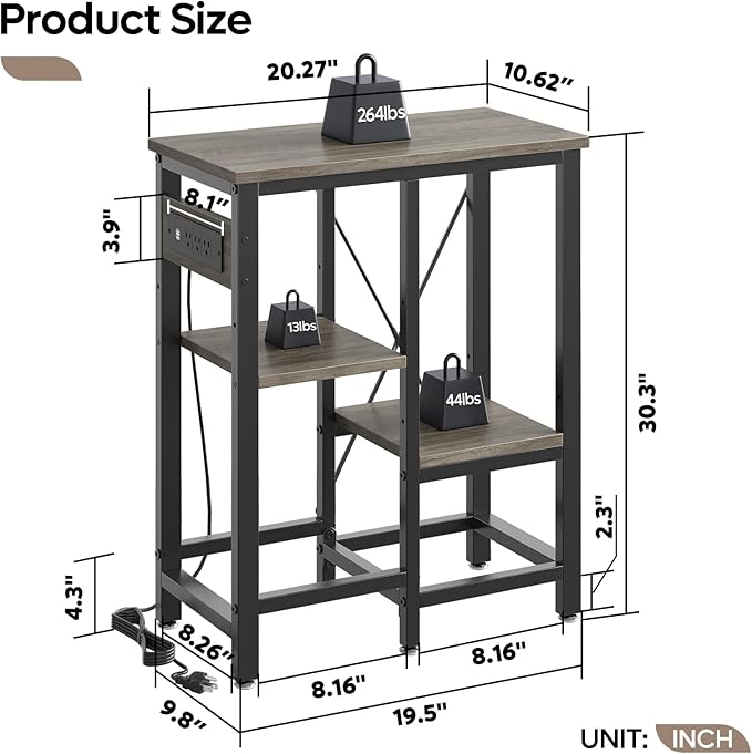 10 Gallon Fish Tank Stand with Power Outlets, 20 x10 Metal Aquarium Stand with 3-Tiers Adjustable Storage Shelves, 6-Legs Reptile Terrarium Stand, 264 LBs