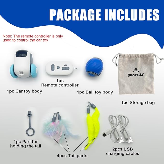 1pc Interactive Automatic Remote Control Cat Mice Car Toy and 1pc Smart Electric Moving Speedy Cat Ball Toy with Feather Tail, Suitable for Dogs, Keep Busy, Stimulating, Rechargeable (Blue)