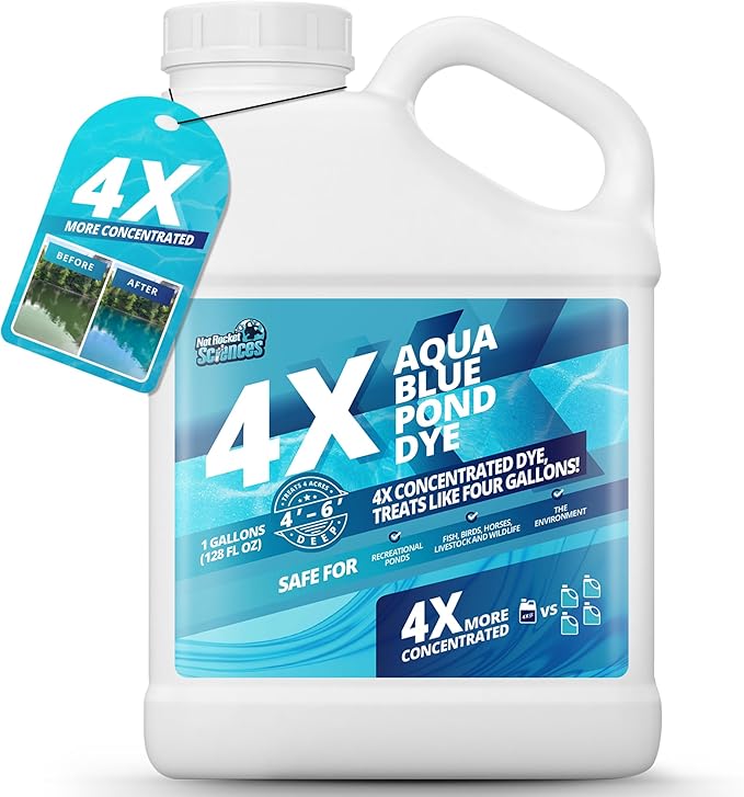 1 Gallon Aqua Blue Pond Dye 4X Concentrate, Lake & Pond Dye Blue for Aqua Colored Water, Ideal Lake Colorant, Aquashade Colorant That Protects Against Sunlight - Ideal for Fish and Wildlife