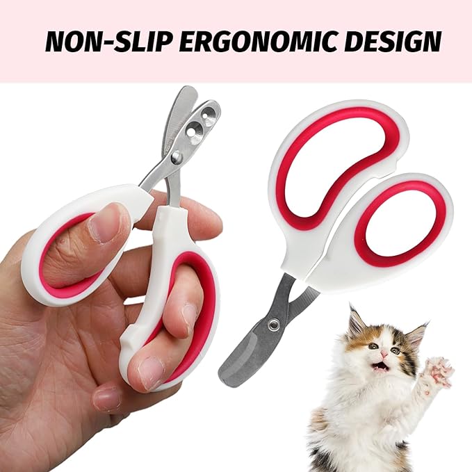 2 PCS Bearded Dragon Nail Clippers, Cat Nail Trimmer, Stainless Steel Cat Claw Clippers, with (White + Pink) Files * 2, Suitable for Reptiles, Novice Pet Families (Orange + Rose Red)
